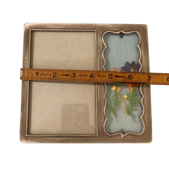 Vintage Pressed Flower Silver Tone Photo Picture Frame - Picture 3 of 4